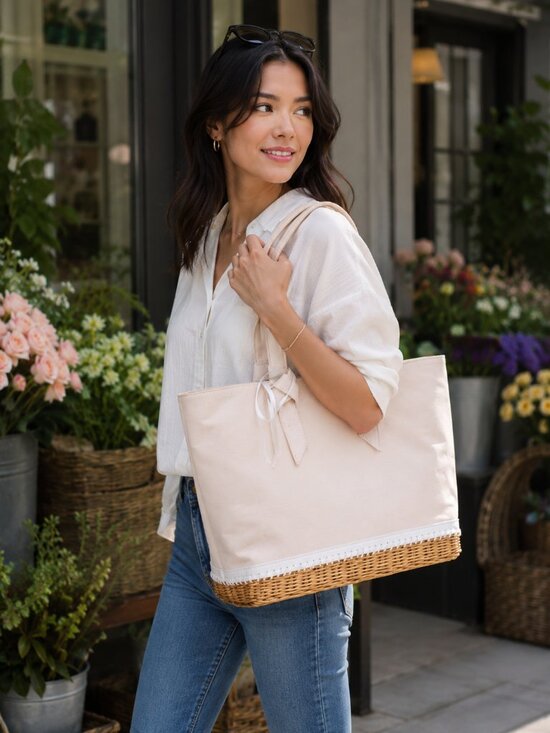 Pamela Munson Handbags - Pamela Munson The Gardener Tote Bag Cream/Brown